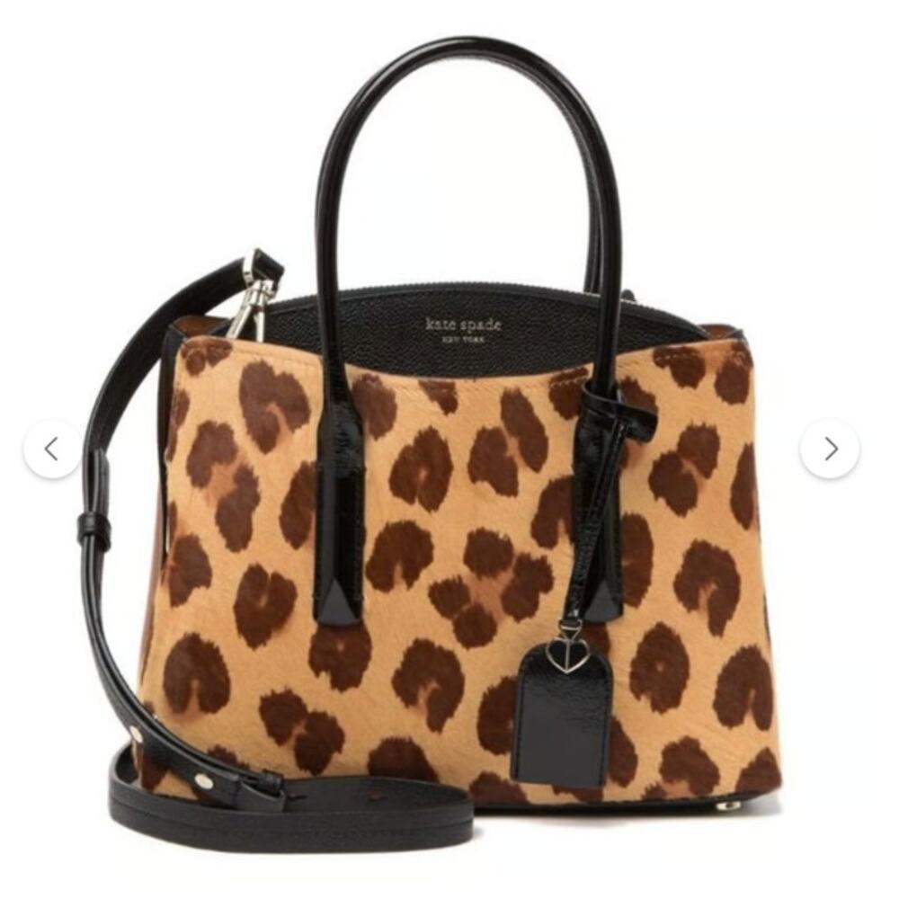 Kate Spade Margaux Haircalf Medium Satchel Handbag Leopard Print with‎ Leather